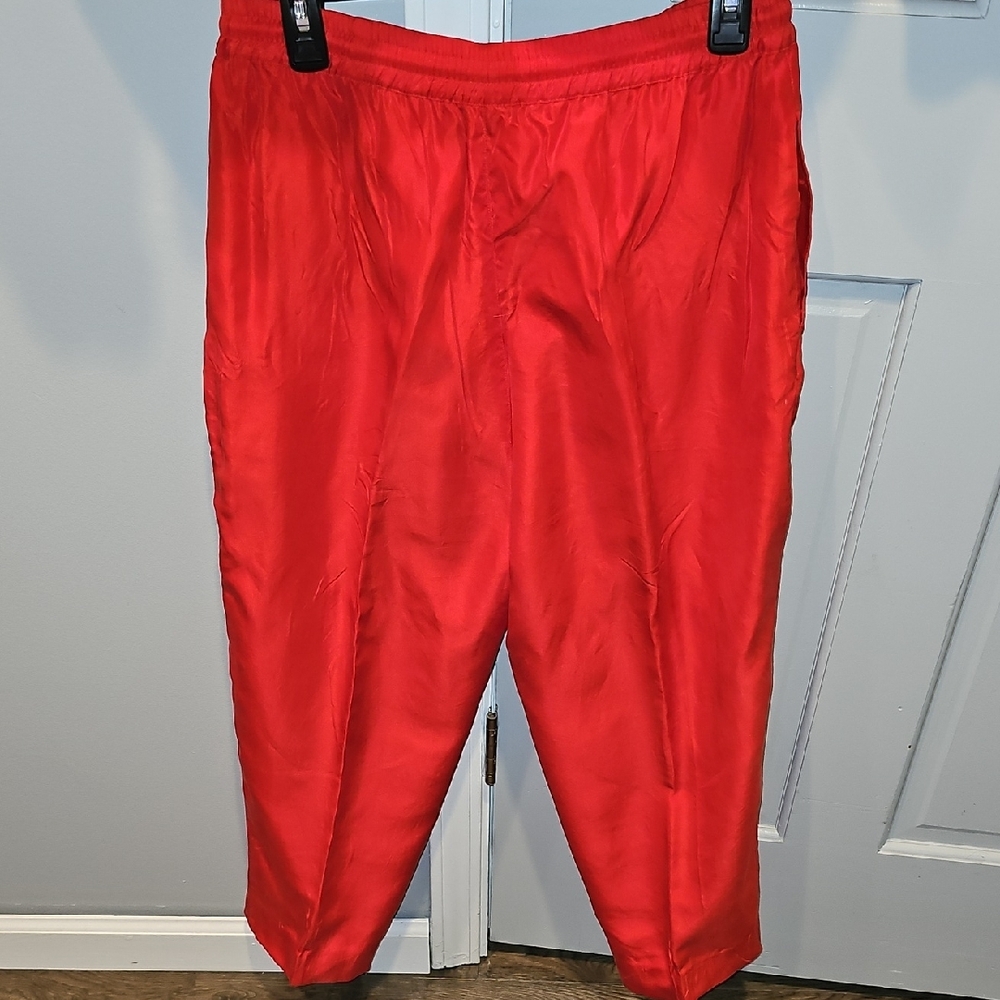 VINTAGE Milano Sport Vibrant Red 100% Silk Jogging Suit Jacket Medium Retro - Picture 6 of 9